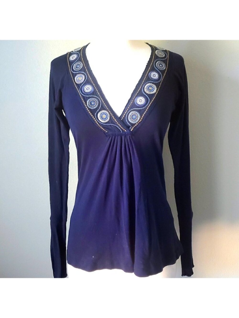 Anthropologie Embroidered V-neck Top
